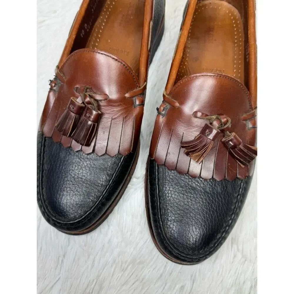ALLEN EDMONDS / Nashua cognac brown black leather tassel slip on loafers / 10D